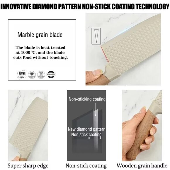 Stainless Steel Kitchen Knives Kitchen Knife Wood Grain (1 Pack(Any Color) - Picture 14 of 16